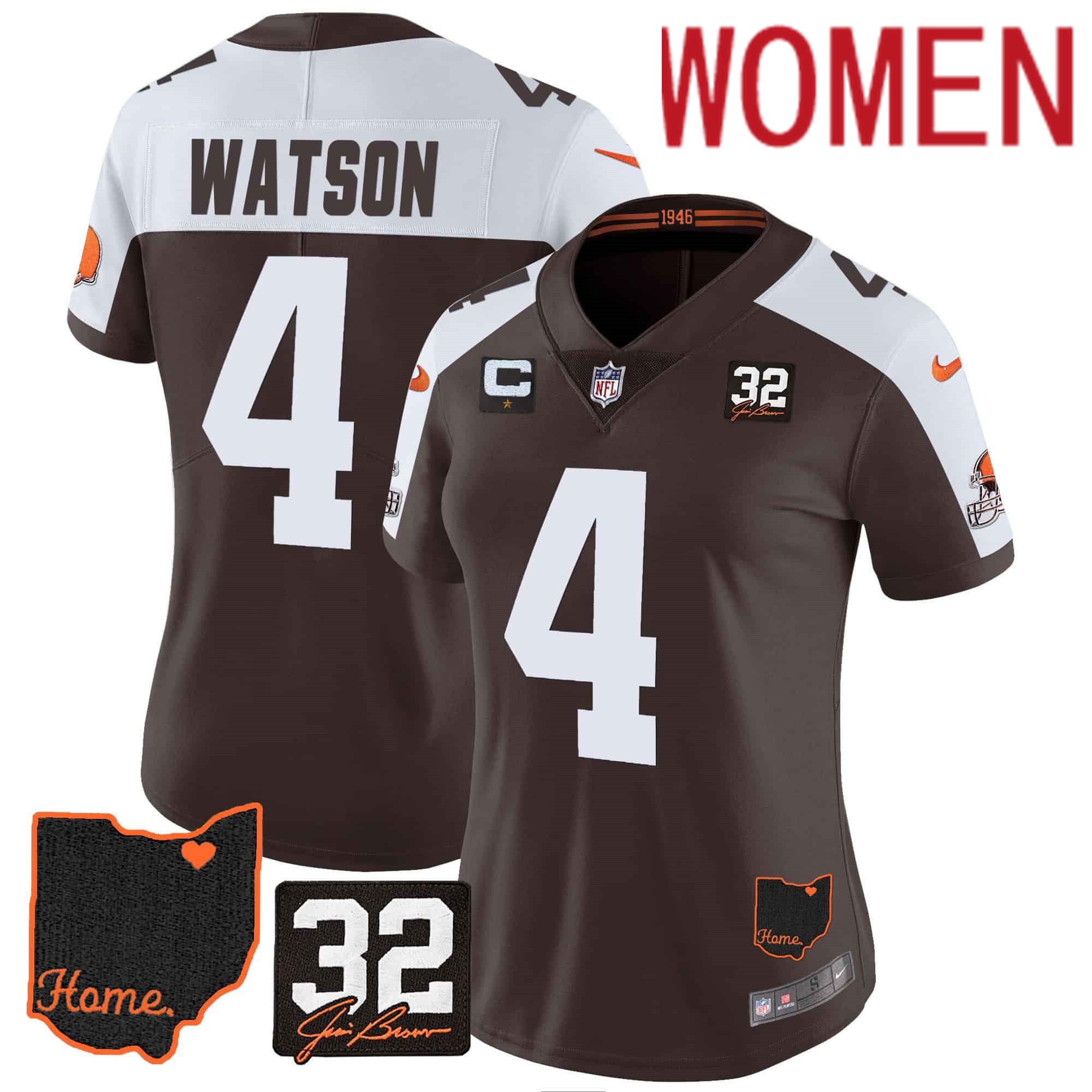 Women Cleveland Browns #4 Watson Brown Memorial Home Patch 2024 Nike NFL Jersey->women nfl jersey->Women Jersey